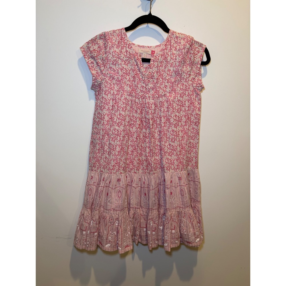 Pink Chicken Girls Pink Floral Metallic Tiered Dress Size 12Y Boho Summer